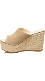 Resim Espadrilles Flash Velour Bej Süet Deri 10 cm Hasır Tabanlı Dolgu Kadın Ayakkabı 