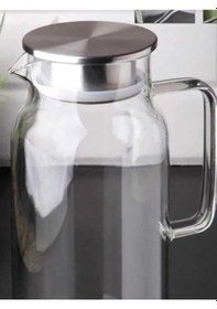 Resim Büro Ev Ofis Sofra Keyfi İçin 1,5lt Metal Kapaklı Borosilikat Cam Sıcak Su Sürahisi 