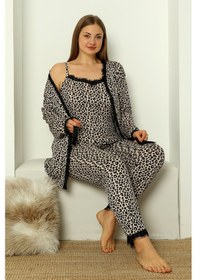 Resim Nisanca Sabahlıklı Dantel Detaylı Pegasus Kadın Pijama Takımı-çeyizlik Takım- Geniş Beden Aralığı Leopar 
