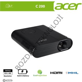 Resim Acer C200 LED WVGA HDMI/MHL Mini Ops. Kablosuz Bataryalı Projeksiyon Cihazı MR.JQC11.001 