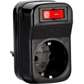 Resim Ufo Anahtarlı Priz Tekli Siyah Akım Korumalı 3500W Ufo Tekli Akım 