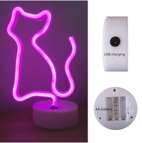 Resim epazzar Pembe Kedi Neon Led Işıklı Usb Girişli Pilli Masa Ve Gece Lambası 