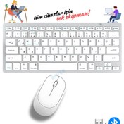 Resim OBRAX Bluetooth Kablosuz Bağlantılı Taşınabilir Pilli Tablet iPad PC Tablet Bilgisayar Klavye Mouse Set 