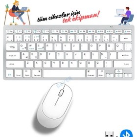 Resim OBRAX Bluetooth Kablosuz Bağlantılı Taşınabilir Pilli Tablet iPad PC Tablet Bilgisayar Klavye Mouse Set 