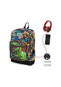 Resim Siyah Gri Dinozor Desenli Coral High Kids Usb'li 2'li Okul Çanta Seti Goset0223844 