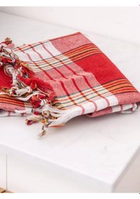 Resim Varol 4 Adet Klastik Pamuk Peştemal Geleneksel Hamam Peştemali Kırmızı 