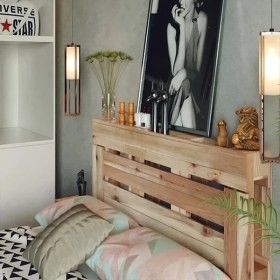 Resim Loolpi Home Loolpi Home doğal Ahşap Başlıklı Palet Karyola Yer Yatağı Tek ve Çift Kişilik 