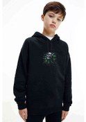 Resim Computer Skull Baskılı Unisex Çocuk Kapüşonlu Siyah Sweatshirt (528780500) 