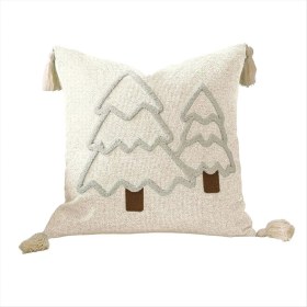 Resim Snoweagle Noel Ağacı Nakışlı Yastık Kılıfı Pamuklu Kanvas Yastık Kılıfı B 