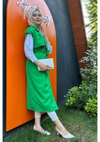 Resim Kolsuz Oversize Kuşaklı Trençkot - Yeşil 