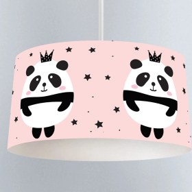 Resim instababyrooms Tozpembe Panda ve Taç Desenli Çocuk Odası Dijital Baskılı Sarkıt Avize 