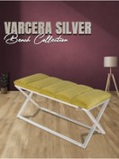 Resim Gazzini furniture Varcera Silver Sliced Bench Çapraz Metal Ayaklı Dilimli Model Hardal Puf 