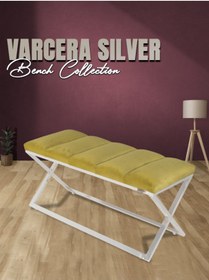 Resim Gazzini furniture Varcera Silver Sliced Bench Çapraz Metal Ayaklı Dilimli Model Hardal Puf 