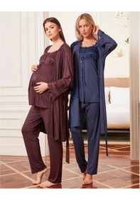 Resim Bone Club Birolgaye 4804 Lacivert Hamile Lohusa 3'lü Pijama Sabahlık Tk 001 