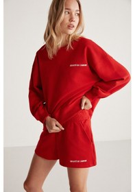 Resim Grimelange Jennıfer Kadın Organik Pamuklu Nakışlı Yuvarlak Yakalı Oversize Kırmızı Sweatshirt 