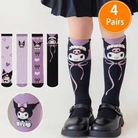 Resim Karışık Renk 4 Çift Orta Tüp Çorap - Çorap Kulomi Bahar ve Sonbahar Kızlar Baldır Uzun Çorap Sevimli Kızlar Şık Karikatür Orta Tüp - Yetkilendirildi 