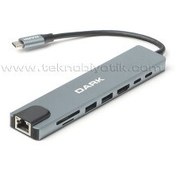 Resim Dark 8 in 1 Type-C HUB - Gigabit 1000Mpbs, 4K HDMI, TF SD Kart, 2x USB 3.0, 100W PD, USB-C Çevirici HUB (DK-AC-U31X36) 