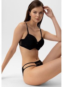 Resim Pierre Cardin Lingerie Kadın Milan Push Up Dantelli Sütyen Tanga Takım Siyah 