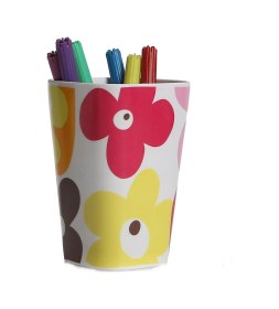 Resim 2 Adet Kalemlik Kırmızı Papatya Desenli Ofis Gereci 7x7x11cm 300ml Çok Renkli 