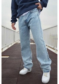 Resim Kaizer Denim Erkek Şimşek Desenli Baggy Pantolon Buz Mavi 