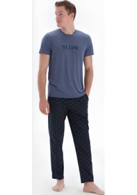 Resim Eros 33020 Kısa Kol Erkek Pijama Takımı İndigo Mavi Indigo - Mavi 