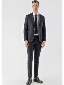 Resim Morven Erkek Mürdüm Poliviskon Trend Ekoseli Slim Fit Mono Yaka Takım Elbise Mürdüm 