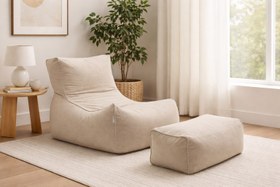 Resim 2'Li Velvet 7 Renk Puff Koltuk Armut Koltuk Playstation Koltuğu Relax Koltuk Yıkanabilir Kılıf Ayak Puflu - Krem 