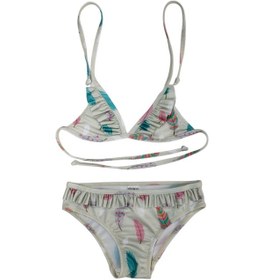 Resim Lolliboomkids Kız Çocuk Fırfır Detaylı Üçgen Bağlamalı Kuş Tüyü Desen Baskılı Bikini Takımı Fur Çok Renkli 
