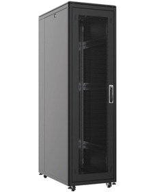 Resim AGER 22U 600x800mm Dikili Tip Siyah Kabinet Vega AG-VB22U6080S1 Cam Kapak 