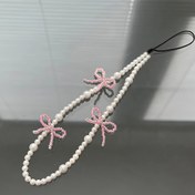 Resim Pembe Kurdele İnci Kolye Telefon Zinciri Asılı Halat - Kurdele Tasarımı - Telefon Kılıfı Aksesuarları - Plastik Malzeme 