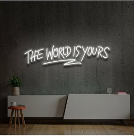Resim Twins Led The World Is Yours Yazılı Neon Tabela Beyaz Model:model:34563366 