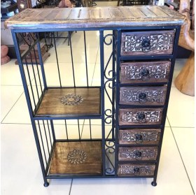 Resim Ahşap Ferforje Oymalı Dresuar Etajer 7 Çekmeceli 60X29X80 Cm. 