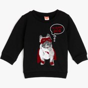 Resim Erkek Bebek Pamuklu Uzun Kollu Bisiklet Yaka Hayvan Baskılı Sweatshirt 