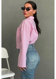 Resim Madmext Pembe Çizgili Sendy Kumaş Kadın Gömlek Mg2834 
