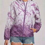 Resim Kadınlar için Hafif Baskılı Güneş Koruma Ceketi, Fermuarlı ve Kapüşonlu, Dış Mekan Giyiminde Kullanılır. 