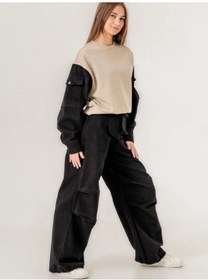 Resim Kız Çocuk Gabardin Kol 2 İplik Sweatshirt-15170 Haki 