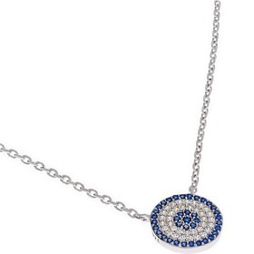 Resim Kadın Nazar Boncuğu Model Gümüş Kolye 