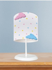Resim Mekta Home Bebek Ve Çocuk Odası Pembe Mavi Bulut Desenli Abajur 
