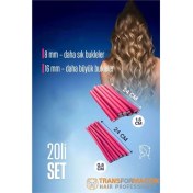 Resim Renkli Isısız Saç Bigudisi Seti, 8 ve 18 Mm, 20 Adet 