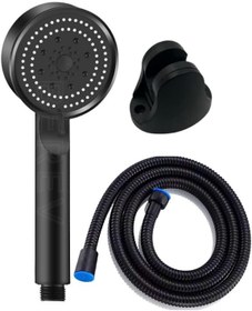 Resim Berev 5 Fonksiyonlu Yüksek Basınçlı Duş Başlığı Mafsalı 150 Cm Hortum Siyah Duş Seti 