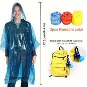 Resim 3 adet PVC Su Geçirmez Yağmurluk, Taşınabilir Tek Kullanımlık Acil Durum Örtüsü, 76,99 cm Uzunluk, Döner Açılımlı Anahtarlık Topu ile, Seyahat, Yürüyüş, Balıkçılık, Kamp, Açık Hava Etkinlikleri için 