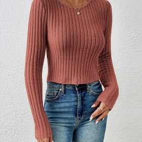 Resim Kadın Kabartmalı Kazak - Orta Esneklikli Kısa Kollu Günlük Üst, Makinede Yıkanabilir Düz Renk İlkbahar & Sonbahar İçin 