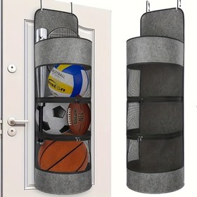 Resim 1 Adet Spor Ekipmanları Saklama Çantası, Kapı Üstü Asılı Saklama Çantası, Fermuarlı Spor Ekipmanları Düzenleyici, Basketbol Futbol Voleybol Raketi Için, Büyük Kapasiteli Oyuncaklar Saklama Sepeti, Alan Tasarrufu 