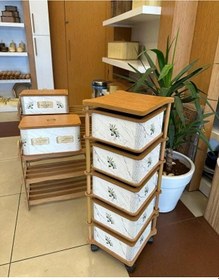 Resim Ahşap Kare Sebzelik 5 Katlı Yana Açılır Patates Soğan Tekerlekli Sebzelik Zeytin Beyaz 