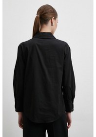 Resim V Yaka Pamuk Gömlek Siyah Siyah 