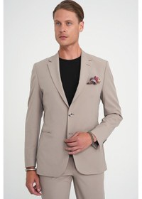 Resim Efor Slim Fit Mono Yaka Fleto Cepli Çift Yırtmaçlı Casual Vizon Ceket C 710 Vizon 