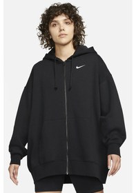 Resim Nike Sportswear Essentials Oversize Fleece Full Zip Hoodie Kadın Geniş Kalıp Kapüşonlu Sweatshirt Siyah Siyah 