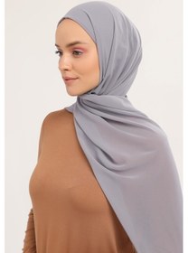 Resim Hazır Pratik Lüks Boru Boneli Şifon Şal Gri 