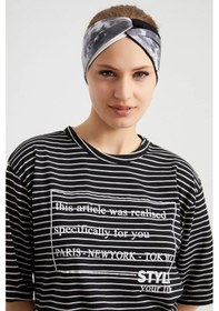 Resim Batik Butik Tasarım Kadın Bandana Saç Bandı, Ekstra Yumuşak, Esnek, Doğal, Pamuklu Penye - Tek Ebat / Batik Siyah Beyaz Batik Siyah Beyaz 