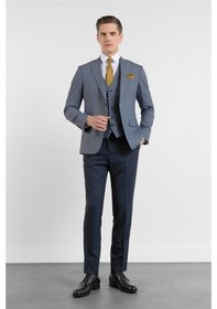 Resim İmza Lacivert Kırlangıç Yaka Kazayağı Desen Slim Fit 6 Drop Takım Elbise 1001255174 